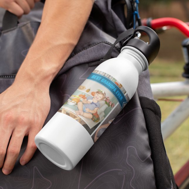 Beste Opa je | Farbblockfoto-Collage Edelstahlflasche (Von Creator hochgeladen)