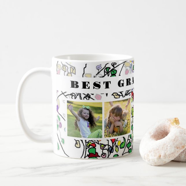 Beste Opa je Foto Collage Aquarell-Blätter Kaffeetasse (Mit Donut)