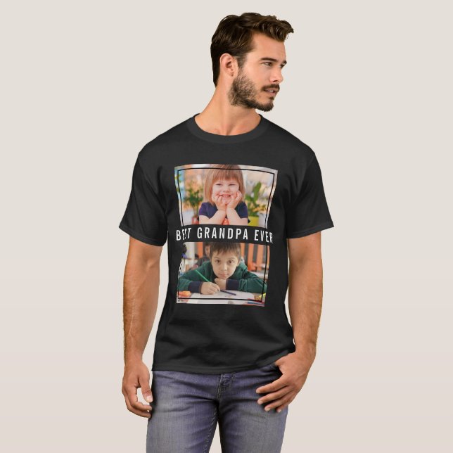 Beste Opa je Großkinder 2 FotoCollage Schwarz T-Shirt (Vorne ganz)