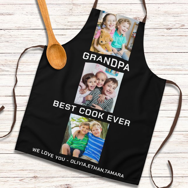 Beste Opa je Großkinder 3 Collage Schwarz Schürze (Best Grandpa Ever Grandkids 3 Photo Collage Black Apron
)