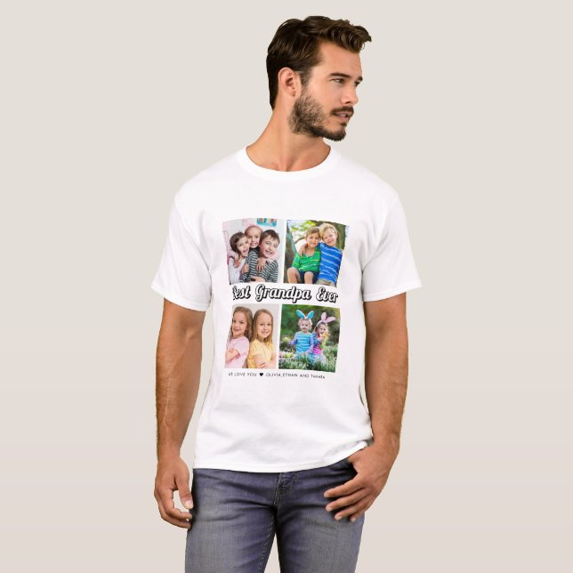 Beste Opa je Großkinder 4 FotoCollage weiß T-Shirt (Vorne ganz)