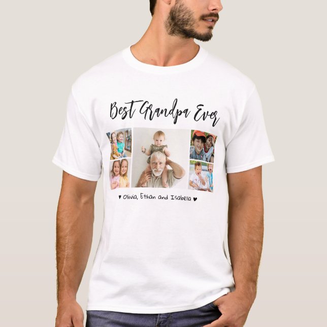 Beste Opa je Großkinder 5 FotoCollage T-Shirt (Vorderseite)