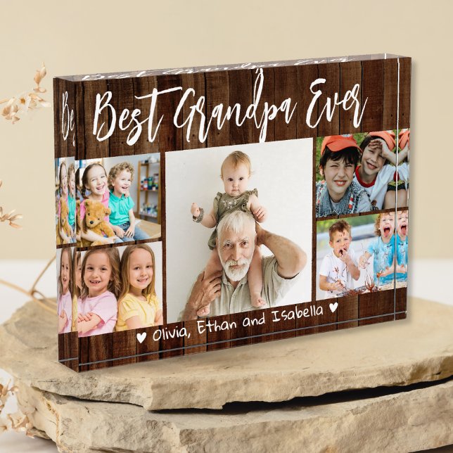 Beste Opa je Großkinder Wood 5 Foto Display (Best Grandpa Ever Grandkids Wood 5 Photo Display)