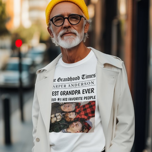 Beste Opa je Personalisiertes Foto in Zeitungen T-Shirt (Von Creator hochgeladen)