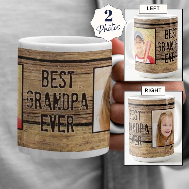Beste Opa je Rustikales Holz 2 Fotos Kaffeetasse (Von Creator hochgeladen)