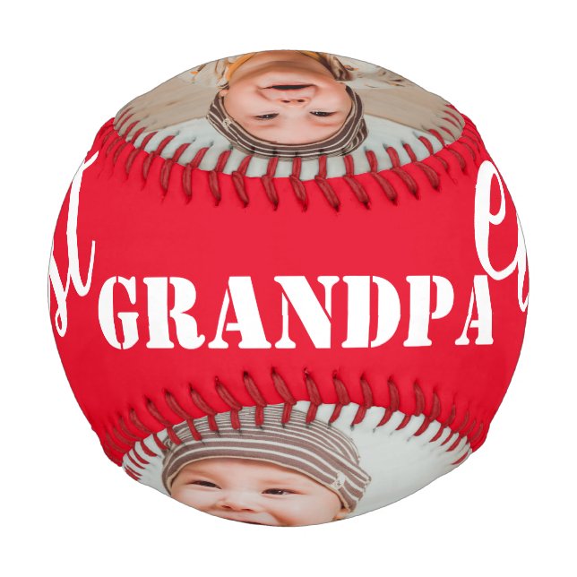 Beste Opa je rustikales Holz 3 Foto Collage Rot Baseball (Rückseite)