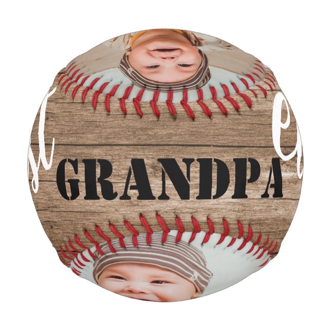 Beste Opa je Rustikales Holz 3 FotoCollage Baseball (Rückseite)
