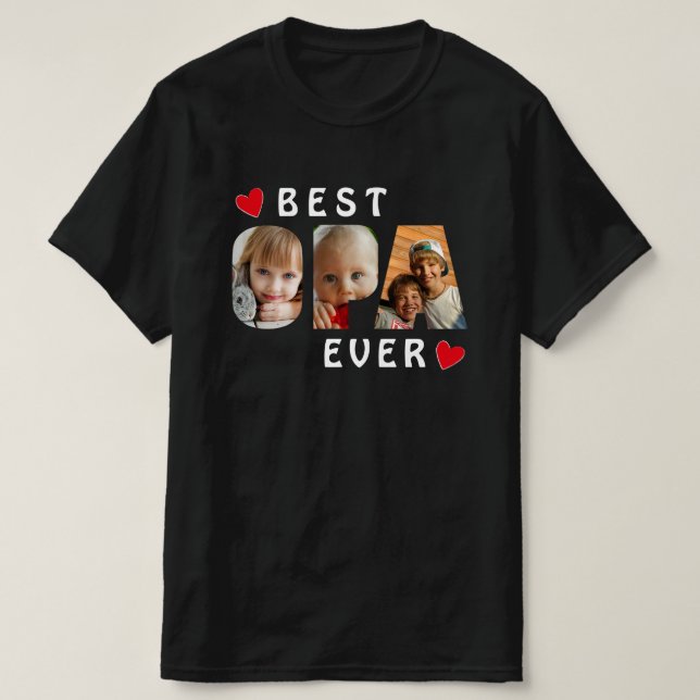Beste Opa je Schwarz 3 FotoCollage Custom T-Shirt (Design vorne)
