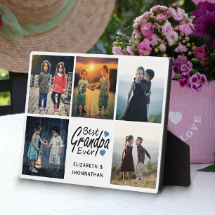 Beste Opa je Script Blue Herz Foto Collage Fotoplatte