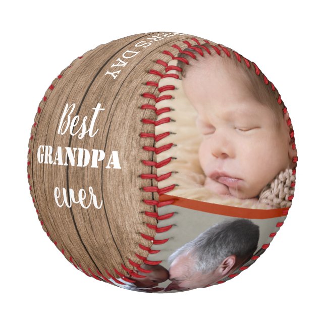Beste Opa je Vatertag Foto Collage Wood Baseball (Schrägansicht)