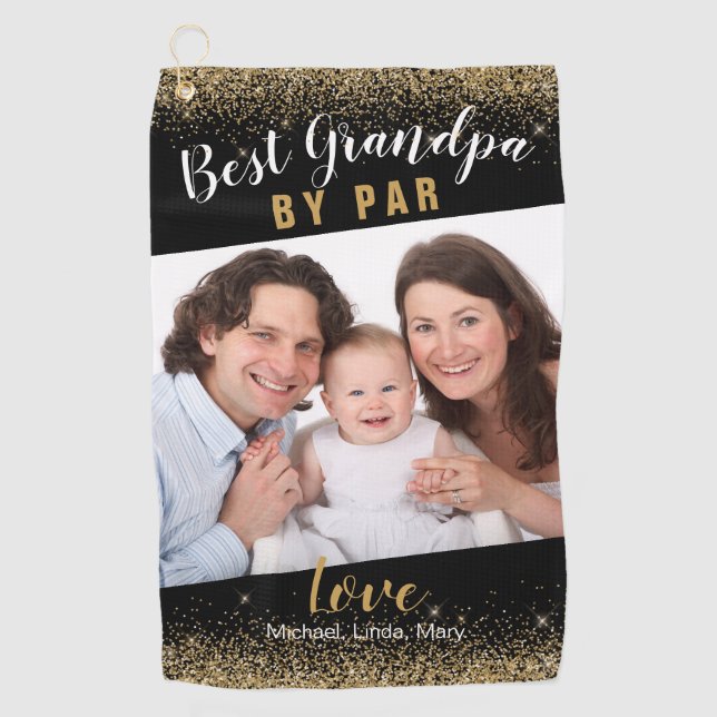 Beste Opa nach Par Family Foto Goldener Name Golfhandtuch (Vorderseite)