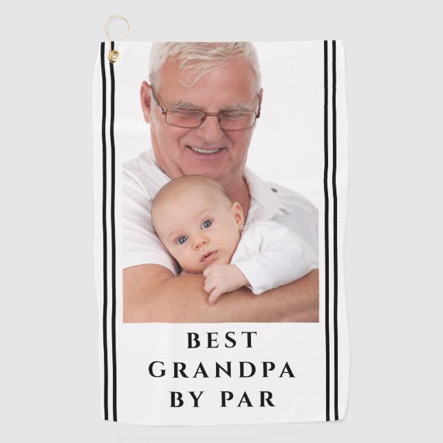Beste Opa nach Par Foto Schwarz und Weiß Golfhandtuch (Vorderseite)