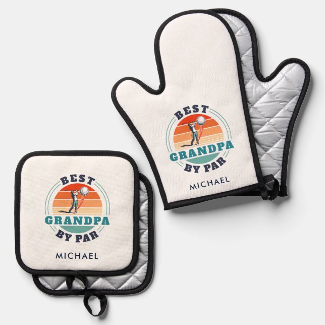Beste Opa Par Golf Lover Vater Personalisiert Ofenhandschuh & Topflappen-Set (Vorderseite/Rückseite)