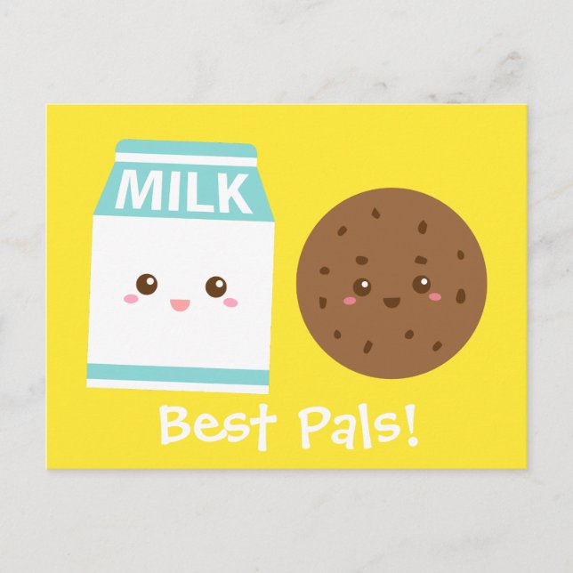 Beste Pals, Niedliche Milch und Cookies Postkarte (Vorderseite)