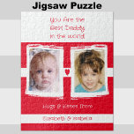 Beste Papa 2 Fotos mit weißen Namen<br><div class="desc">Jigsaw Puzzle Geschenkidee für den besten Papa der Welt. Warum nicht das Puzzle rahmen, wenn es zusammengestellt wurde. Fügen Sie 2 Fotos und Kindernamen hinzu. Hugs & Kisses von den Kindern. Weiß und rot.</div>