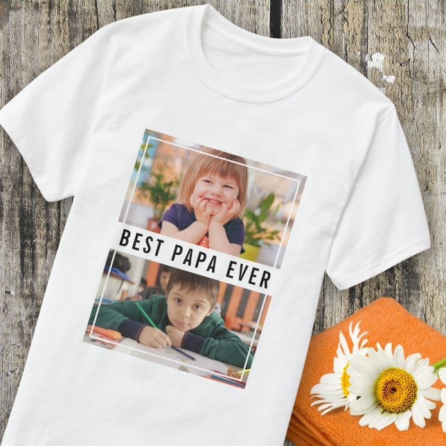 Beste Papa je Großkinder 2 FotoCollage T-Shirt (Best Papa Ever Grandchildren 2 Photo Collage T-Shirt
)