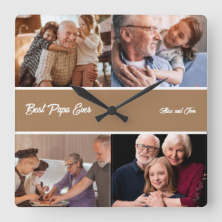 Beste Papa je Großvater 4 FotoCollage Quadratische Wanduhr