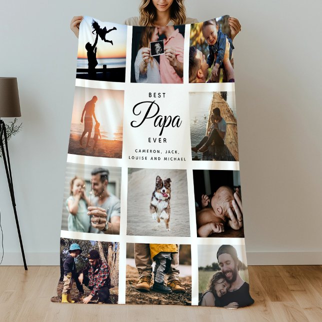 Beste Papa je Moderne 11 Foto Collage Family Chic Fleecedecke (Von Creator hochgeladen)