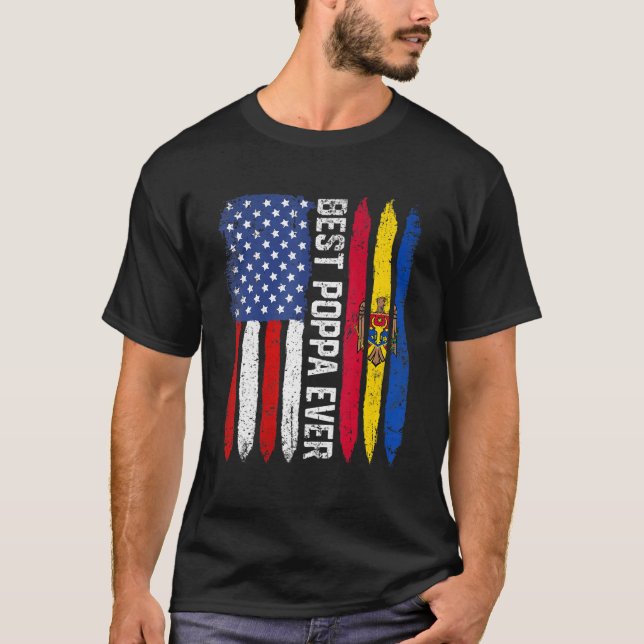 Beste Poppa je Vatertag Moldau - Flagge T-Shirt (Vorderseite)