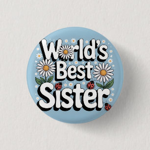 Beste Schwester der Welt Grafik: Retro Gänseblümch Button