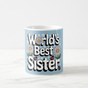 Beste Schwester der Welt Grafik: Retro Gänseblümch Kaffeetasse