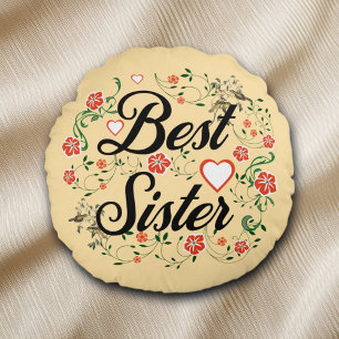 Beste Schwester Elegante Blumendesign Rundes Kissen