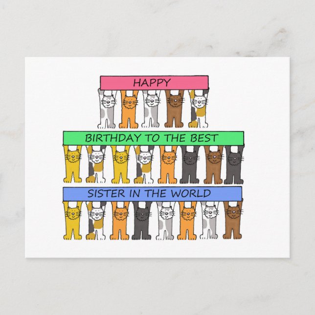 Beste Schwester in der Welt Happy Birthday Cats Postkarte (Vorderseite)