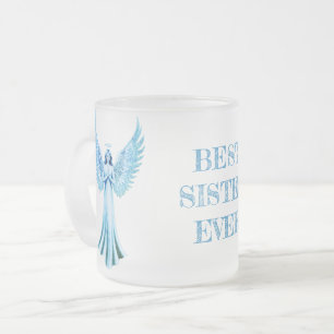 Beste Schwester je   Blue Christmas Angel Mattglastasse