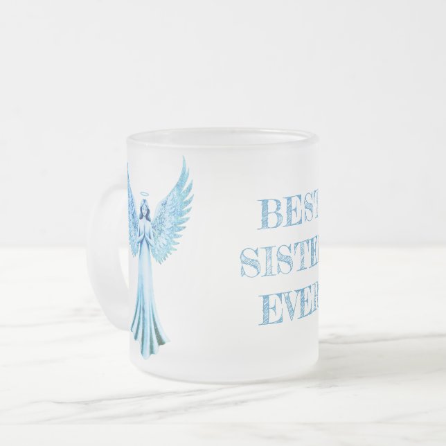 Beste Schwester je | Blue Christmas Angel Mattglastasse (Vorderseite Links)