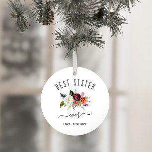 Beste Schwester je  Burgund Boho Floral Foto Ornament