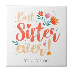 Beste Schwester je Floral Vintag Girls Retro Desig Fliese
