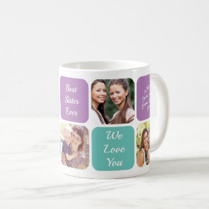 Beste Schwester je Personalisierte Fotos Lila Aqua Kaffeetasse