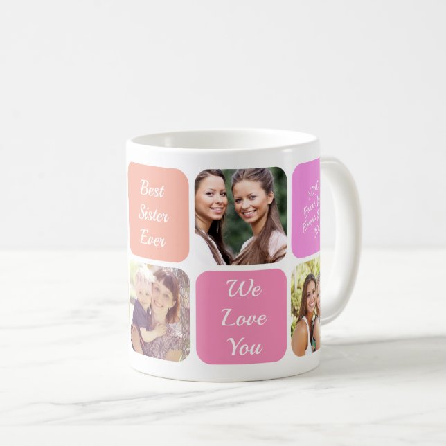 Beste Schwester je Personalisierte Fotos Rosa Oran Kaffeetasse (VorderseiteRechts)