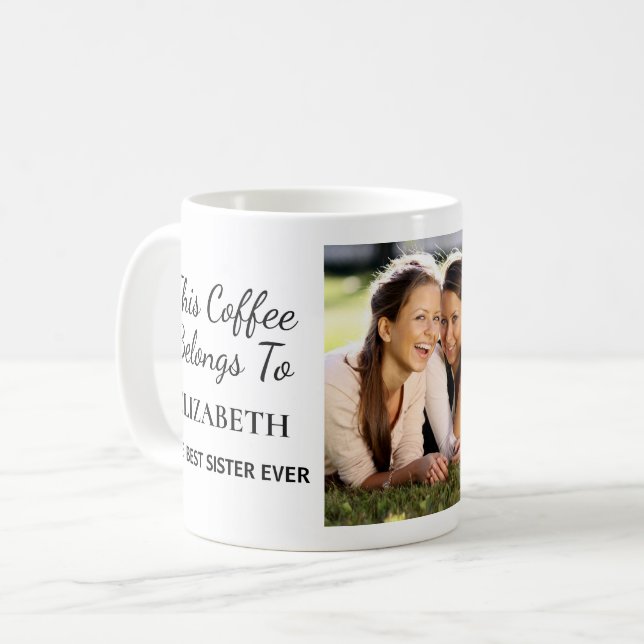 Beste Schwester je Personalisiertes Foto Kaffeetasse (Vorderseite Links)
