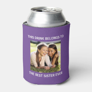 Beste Schwester je Personalisiertes Foto Lila Dosenkühler