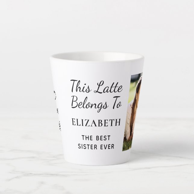 Beste Schwester je Personalisiertes Foto Milchtasse (Vorderseite)