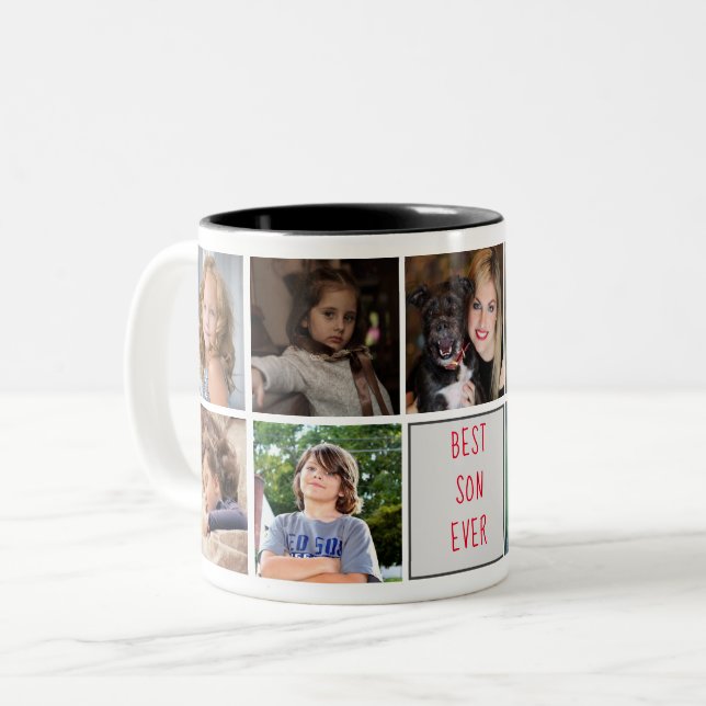 Beste Son-je-Monogramm-Fotolage Trendy Zweifarbige Tasse (Vorderseite Links)