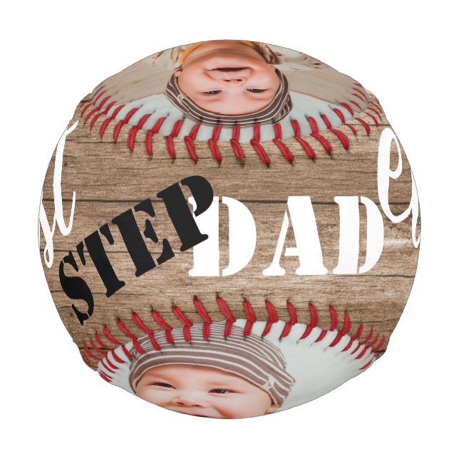 Beste Step-Vater je rustikale Holzfoto-Collage Baseball (Rückseite)