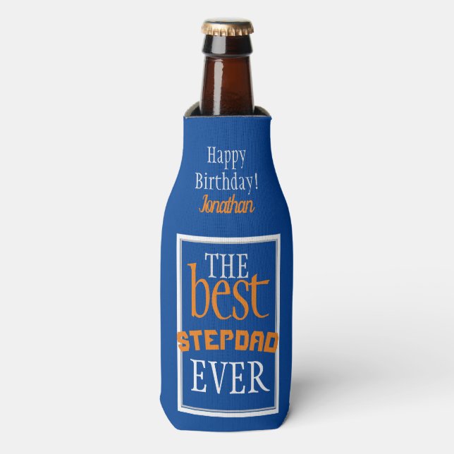 Beste Stepdad je Typografie Blue Flaschenkühler (Flaschenvorderseite)