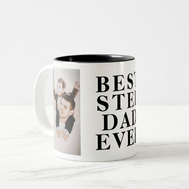 Beste Stepdad je Vatertag 2 FotoCollage Zweifarbige Tasse (Vorderseite Links)