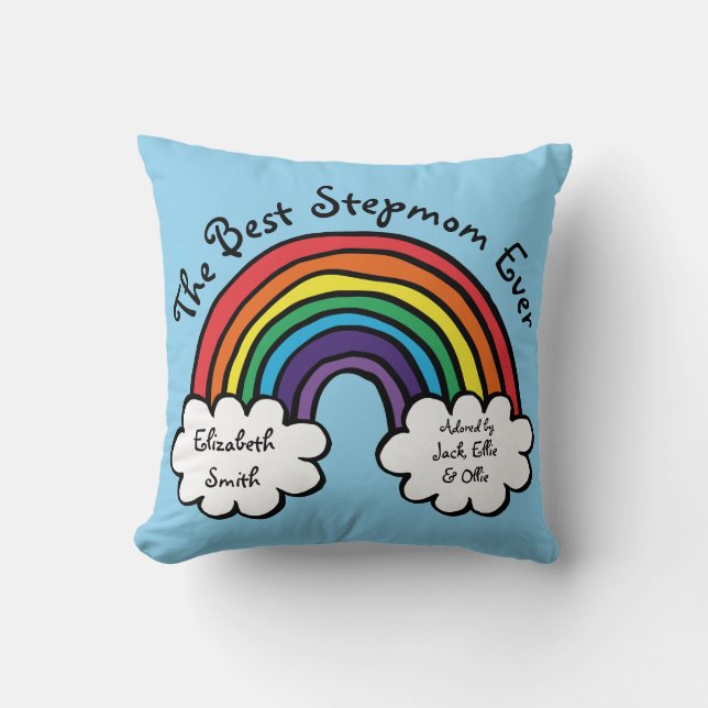 Beste Stepmutter, je Regenbogen blau Kissen (Vorderseite)