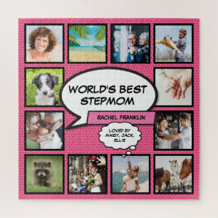 Beste Stiefmutter der Welt Foto-Collage Spaß Pink