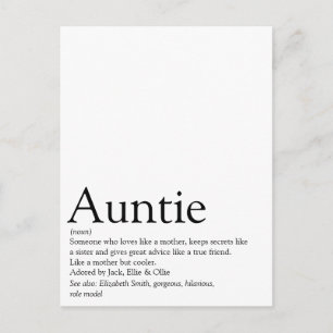 Beste Tante der Welt, Definition Tante Postkarte