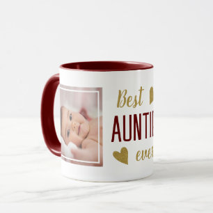 Beste Tante für 2 Foto Maroon & Gold Keepake Tasse