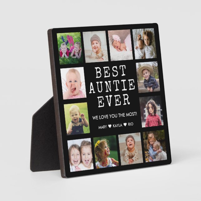 Beste Tante je 12 Foto Collage Keepake Schwarz Fotoplatte (Vorderseite)
