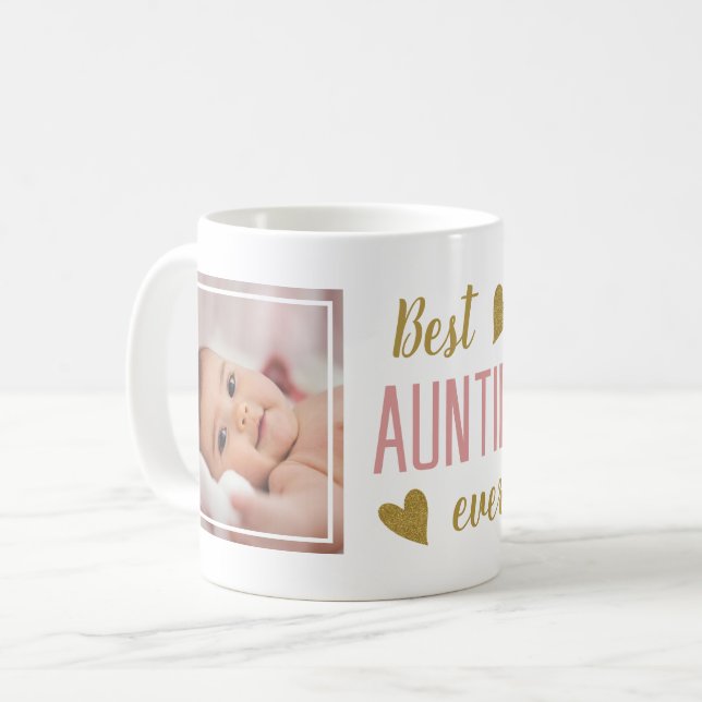 Beste Tante je 2 Foto, rosa und goldene Sake Kaffeetasse (Vorderseite Links)