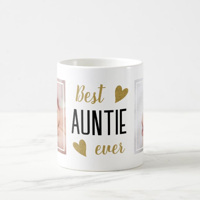 Beste Tante je 2 Foto Schwarz und Gold Kaffeetasse (Mittel)