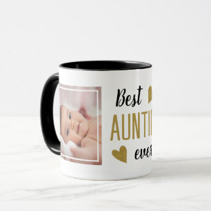 Beste Tante je 2 Foto Schwarz und Gold Keepake Tasse