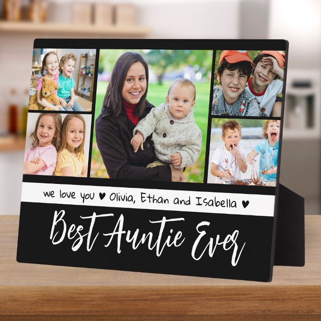 Beste Tante je 5 Foto Collage Schwarz und Weiß Fotoplatte (Von Creator hochgeladen)