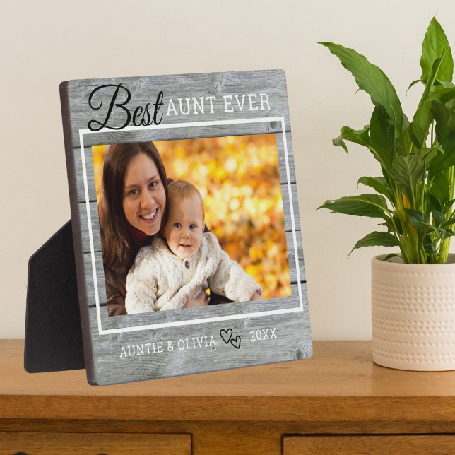 Beste Tante je benutzerdefiniertes Foto Rustikales Fotoplatte (Best Aunt Ever Custom Photo Rustic Gray Wood Plaque--
Auntie gift idea for holidays and birthday)